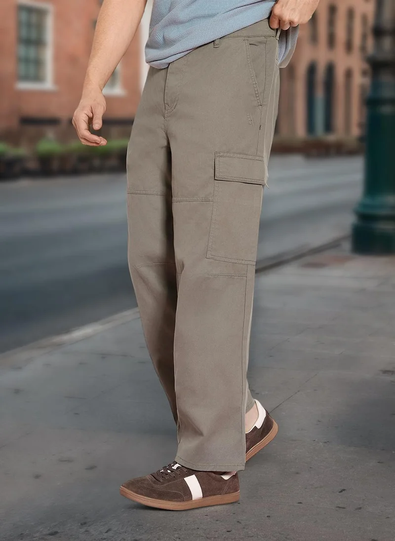 Urbano Fashion Men's Steel Grey Loose Baggy Fit Solid Cargo Chino Pant with 6 Pockets Non-Stretchable